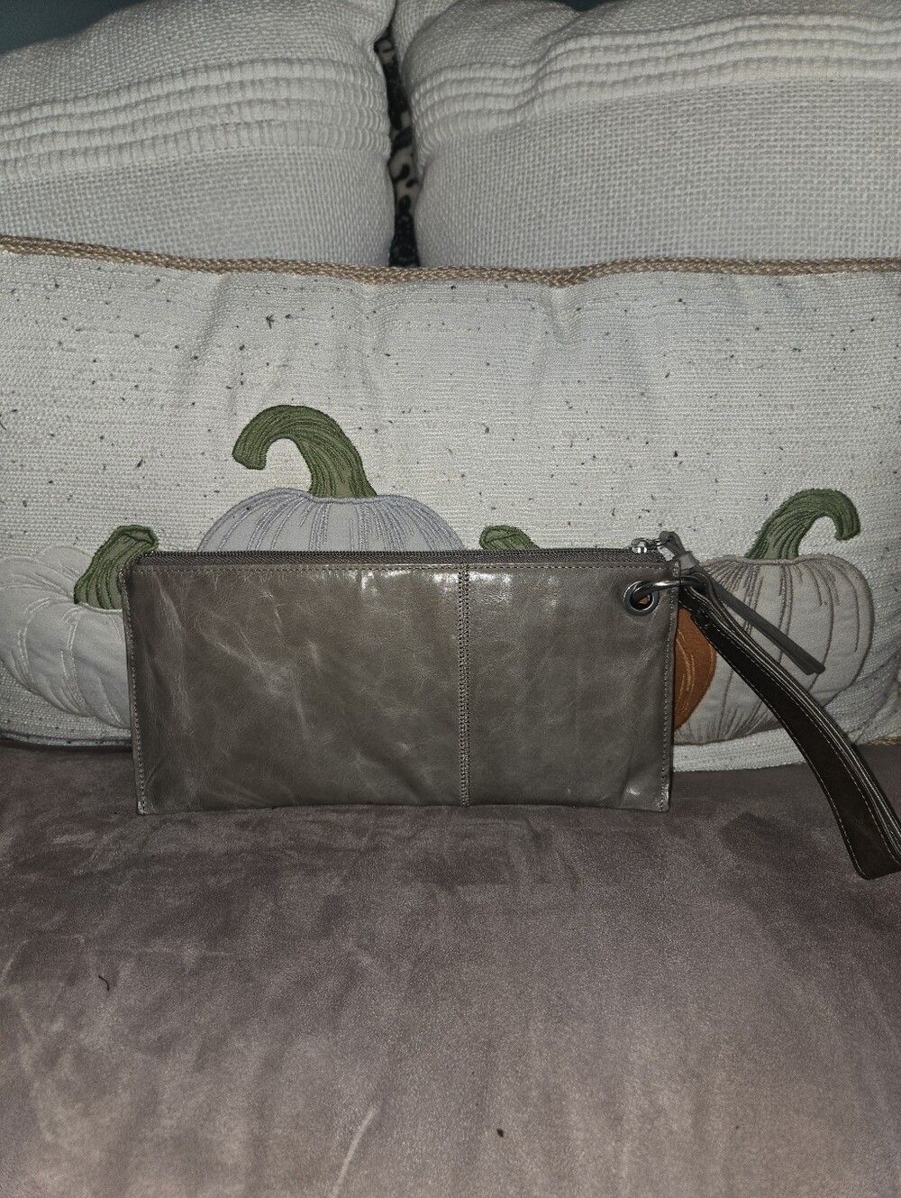 HOBO Gray Leather Wristlet Clutch with Strap